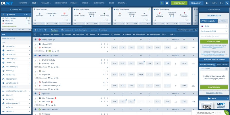 1xBet live sporta likmes