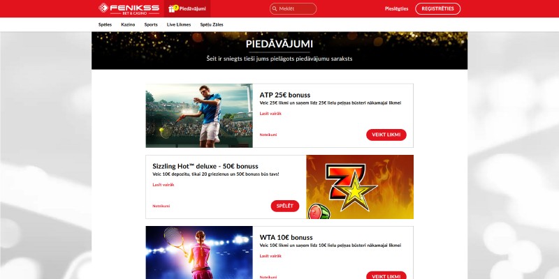 Fenikss Casino Latvija bonusa akcijas