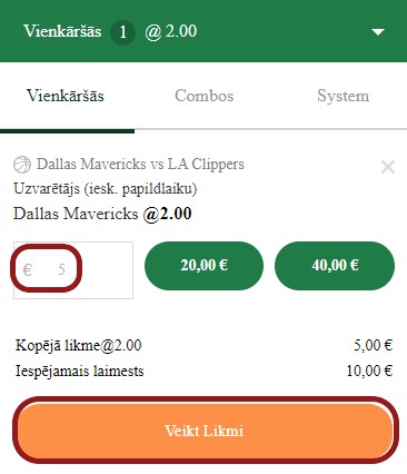 Mr Green Latvia - Likmes kupons
